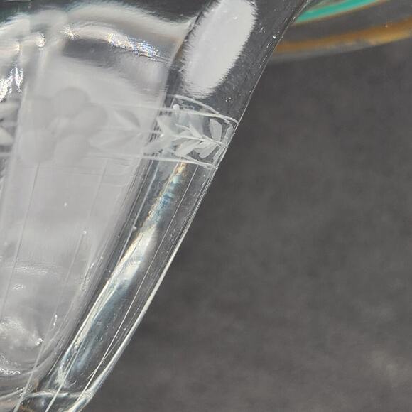 Glass Pedestal Compote Bowl Gold & Green‎ Edge Trim Flowers & Leaves Etched Band - Picture 5 of 8